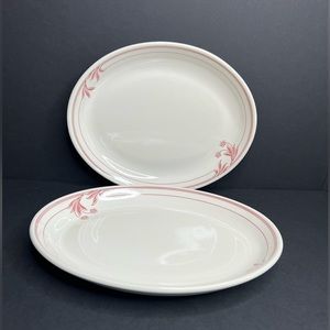 VTG BUFFALO CHINA USA WHITE DINNER PLATTER  RED FLORAL (2)